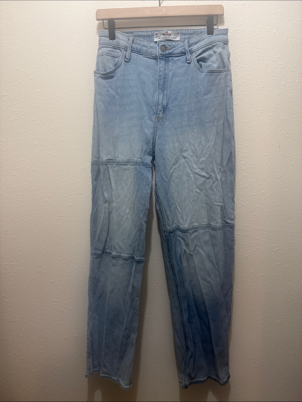Light Blue Patch-Panel Curvy Ultra High Rise Dad Jeans, Size 11R